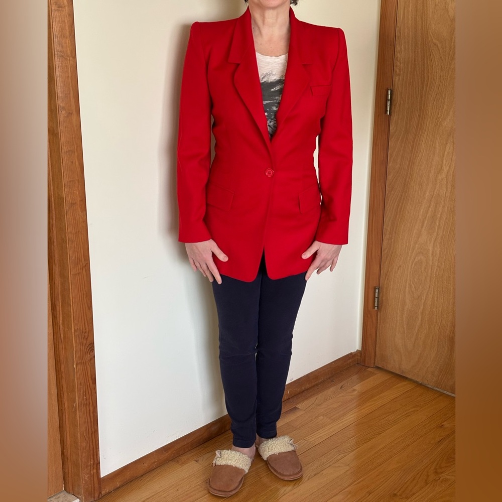 Ellen Tracy Red Blazer Tailored Jacket 100% Wool